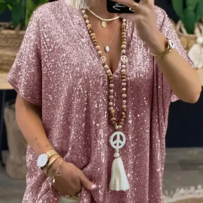 SEQUIN SHORT SLEEVE SHIRT